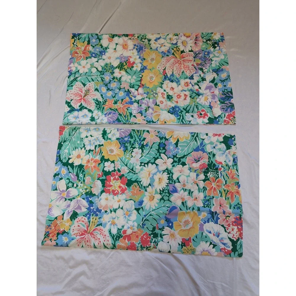 2 West Point Pepperell Vtg MCM Tropical Floral Retro Standard Pillow Cases USA